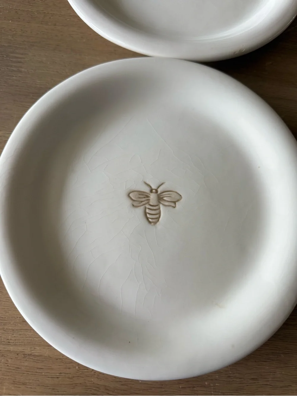 Pottery Barn Cream Bee Embossed Ceramic Plates - Set of 2